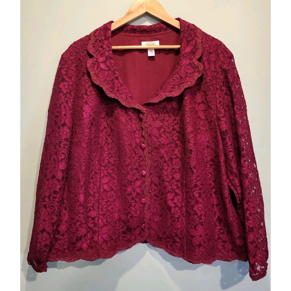 Vtg Talbots Burgundy Lace Button Up Top Party Formal Sz 22w